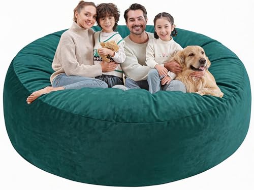 SIMFLAG 7FT Bean Bag Chair Large Bean Bag Chairs with Memory Foam Filled Fluffy Beanbag Sofa with Dutch Velvet Cover Round BeanBag Chairs for Living Room Playroom - Sea Blue