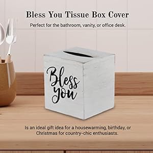 Young's Inc. Wood Bless You Tissue Box Cover - Tissue Holder for Farmhouse Bathroom Decor - Charming Rustic Bathroom Decor - 6" L x 6" W x 6" H Youngs Inc Wood Bless You Tissue Box Cover Tissue Holder for Farmhouse Bathroom Decor Charming Rustic Bathroom Decor 6 L x 6 W x 6 H