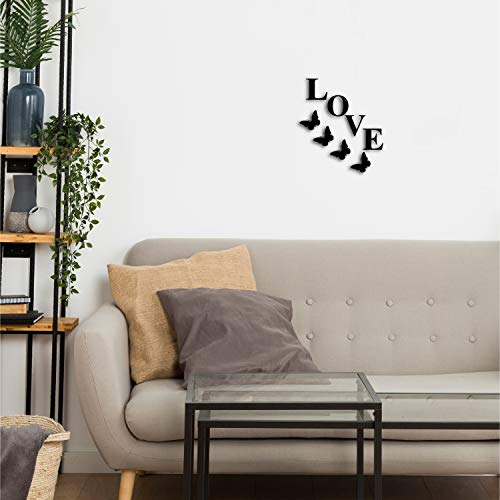 Image of eCraftIndia Love With Butterflies Black Engineered Wood Cutout Wall Art Decor - Romantic Wall Decor Item For Bedroom, Living Room, Or Office - Perfect Valentine's Day, Wedding, Or Anniversary Gift
