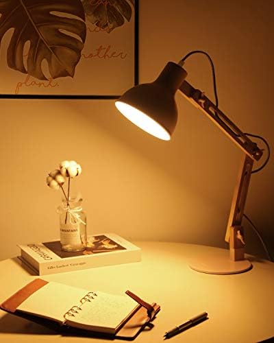 Tomons lampka biurkowa LED, do czytania w drewnianym stylu, różowa lampka stołowa, lampka z regulowanym ramieniem, przyjazna dla oczu, lampa robocza, lampa biurowa, lampka nocna