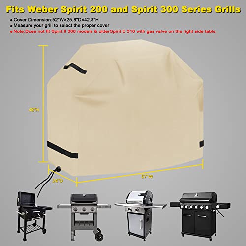 Grill Cover, grill cover for outdoor grill,BBQ Cover, Waterproof & UV Resistant, Gas Grill Cover, Convenient Durable Ripstop, with Adjustable Velcro Hem Cord, for Weber, Char Broil, 58 Inch Khaki