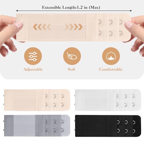 8 Pcs Women's Bra Extender 2 Hook, Soft Comfortable Bra Extenders 2 Hooks, Elastic Bra Strap Extender 2 Hook for All Common Bra Models2