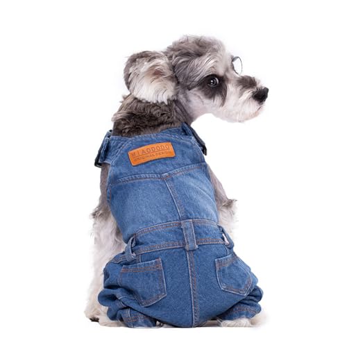 ISUPY 可愛い 犬 デニム ロンパース 春夏秋 犬の服 つなぎ ドッグウェア tシャツ 袖なし 柔らかい 通気性 小型犬 中型犬 子犬 脱毛保護 四つの足 洋服 お散歩 ペット用品 (2XL,ダークブルー)