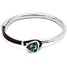 Uno de 50 Sterling Silver-Plated Leather Bracelet with Green Faceted Crystal, Rigid Design, SER CAMALEONICA