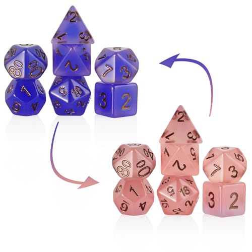 Heat Sensitive DND Dice Set Color Changing D&D Resin Dice Temperature Sensitive Polyhedral Dice for D&D Dungeons and Dragons RPGs Role Playing Table Games(Blue to Pink)