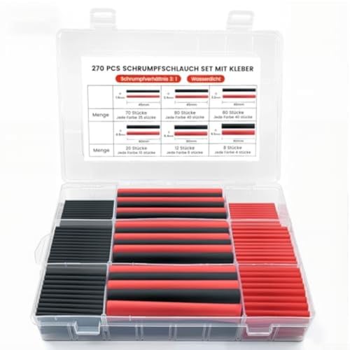 Minhe Kit de tubos termorretráctiles 3:1, kit de tubos termorretráctiles 270 piezas con clasificación IP56 para aislamiento eléctrico y protección de cables, sello impermeable de doble pared para