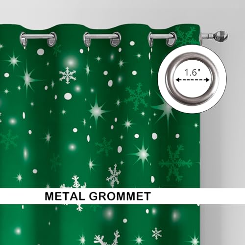 YOSTEV Snowflakes Christmas Curtain for Bedroom 2 Panel Set, Green Xmas Velvet Window Curtains 96 Inch Long, Thermal Insulated Living Room Darkening Decoration Curtains, 52x96 Inch by YOSTEV - Image 3