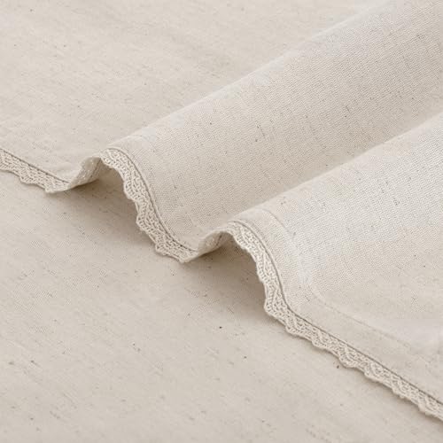 Image of FINGERCRAFT Cloth Napkins Set of 50, 20x20 Inch, Ivory Lace | Cotton Linen Blend Fabric, Decorative Trim Lace Edge, Mitered Corners, Reusable Washable, For Weddings & Banquets