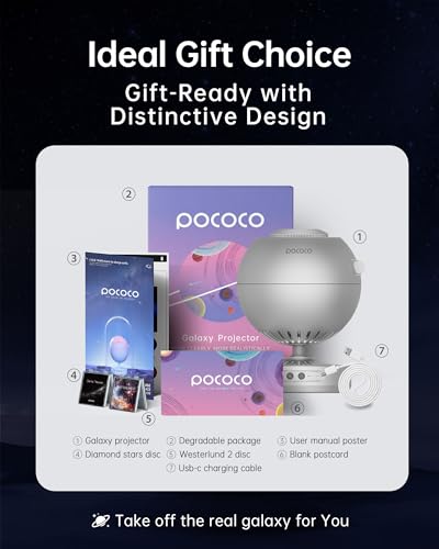 Image of POCOCO Galaxy Star Projector for Bedroom with Replaceable Optical Film Discs, Home Planetarium Night Light Projector with High-Definition Soft Light for Relax, Study, and Meditate, Stress Relief Gifts