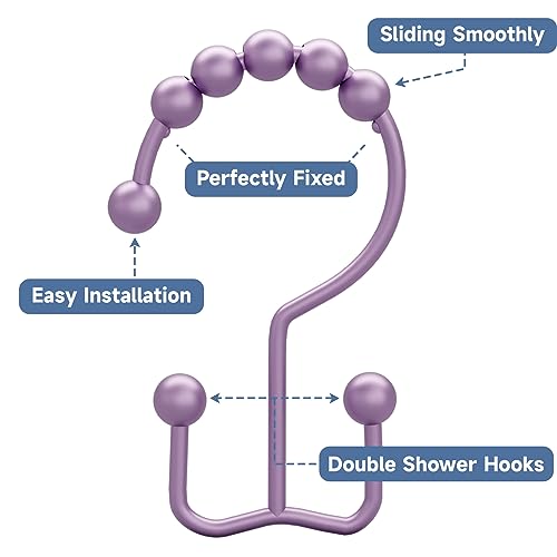 Titanker Shower Curtain Hooks Rings, Rust-Resistant Metal Double Glide Shower Hooks for Bathroom Shower Rods Curtains, Set of 12 Hooks - Greyish-Purple by Titanker - Image 4
