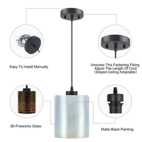 Boostarea Pendant Light Fixtures, 3D Fireworks Glass Ambient Hanging Ceiling Lamp, Modern Industrial Decorative Pendant Lighting For Kitchen Island Bedroom Hallway Living Room Dining Room Bar-E26 Base #TOP7