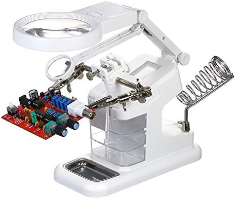 LED Light Helping Hands Magnifier Station - FEITA 3X/4.5X/25X USB Lighted Hands Free Magnifying Glass Stand with Iron Holder and Alligator Clips - for Soldering, Assembly, Hobby and Crafts