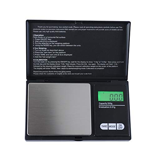 OHaGin Báscula electrónica Báscula Digital de Bolsillo, Báscula de Cocina de 0,01 g/0,1 g, Báscula de Gramos, Báscula de Alimentos, Báscula de joyería Negra, Báscula Inteligente portátil con 7 unid