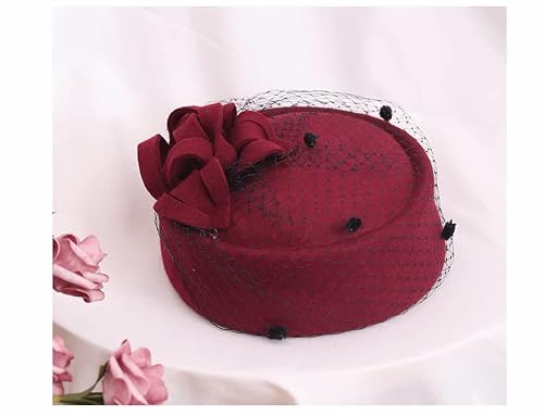 Rzta Women's Vintage Wool Felt Cloche Bucket Bowler Hat Winter Vintage Bow Fedoras Church Derby Fascinator Hat (B4 Wine) One Size #TOP3