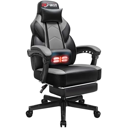 Gaming Chair, Computer Chair with Footrest and Lumbar Support,Video Game Chair Height Adjustable,Racing Style Computer Chair with 360°-Swivel Seat and Headrest (Grey)