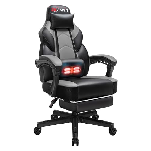 Shintenchi - Shintenchi Gaming Chair, Computer Chair with Footrest and Lumbar Support,Video Game Chair Height Adjustable,Racing Style Computer Chair with 360°-Swivel Seat and Headrest (Grey)