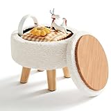 WBKATN Small Ottoman Footrest, White Boucle Foot Stool, Round Pouf Ottoman with Storage, Teddy Velvet Foot Rest for Couch, Living Room, Nursery, Small Coffee Table Ottomans Stool