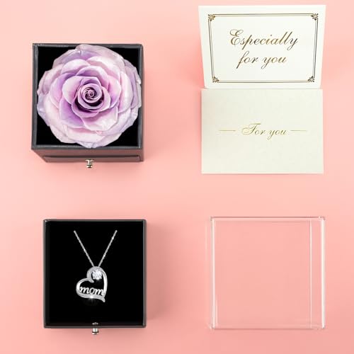 Sunia Cadeau Maman, Rose Eternelle avec Bijoux Argent 925 Collier, Collier Anniversaire Femme, Meilleure Maman du Monde, Coffret Rose Eternelle, Fleur Préservée Cadeau Fete des Meres Noel, Varie Rose – vue 6
