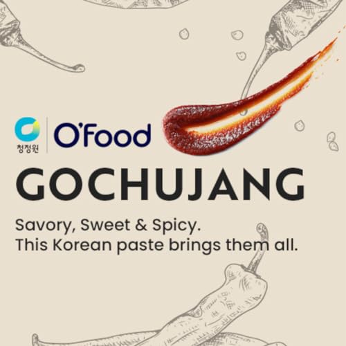 O\'Food Hot Gochujang, Korean Red Chili Pepper Paste, Spicy, Sweet and Savory Sauce, Traditional Fermented Condiment, 100% Brown Rice, 1.1 LB - Pack of 2 with Supreme Box