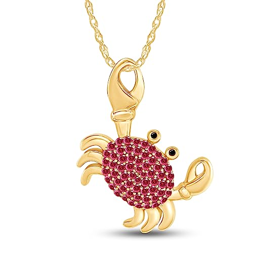 Affy Round Cut Simulated Ruby And Black Cubic Zirconia Pave Crab Charm Pendant Necklace In 14K Yellow Gold Over Sterling Silver With 18" Chain #TOP11