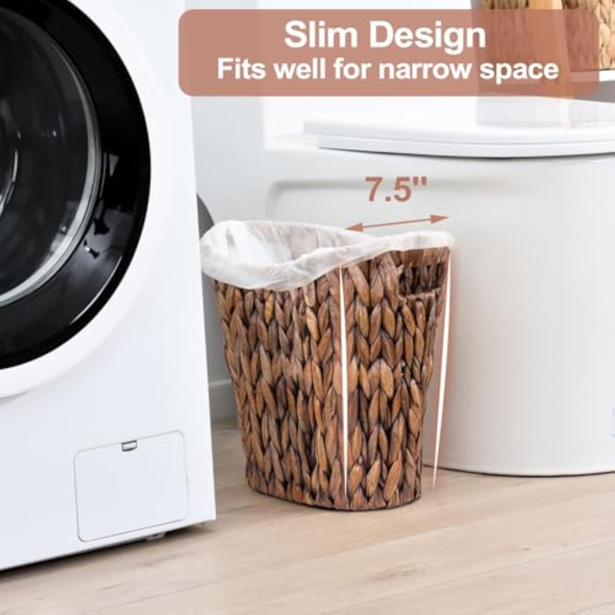 Hand-Woven Water Hyacinth Trash Can with Handle