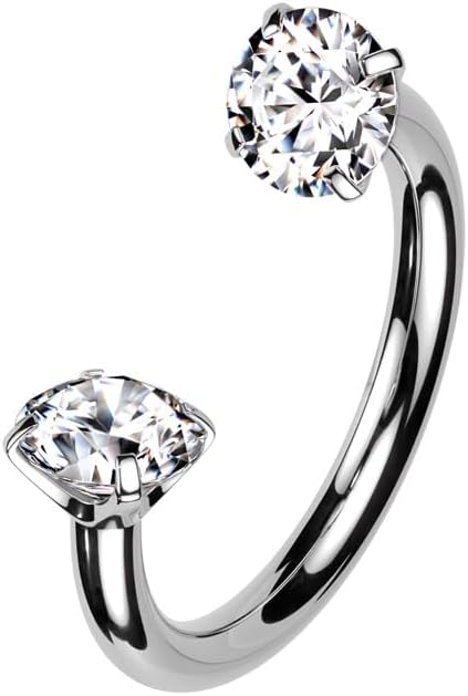 Pierced Owl 16GA ASTM F-136 Implant Grade Titanium Internally Threaded Prong Set CZ Crystal Ends Horseshoe Circular Barbell