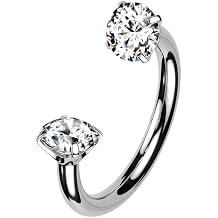 Pierced Owl 16GA ASTM F-136 Implant Grade Titanium Internally Threaded Prong Set CZ Crystal Ends Horseshoe Circular Barbell