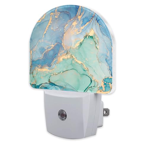 sndheke Teal Blue Marble Night Light Plug into Wall, Gold Luxury Marble Dusk to Dawn Night Light,0.5w Energy Saving Sleep Friendly Nightlights for Kids Boys Girls Home Decor