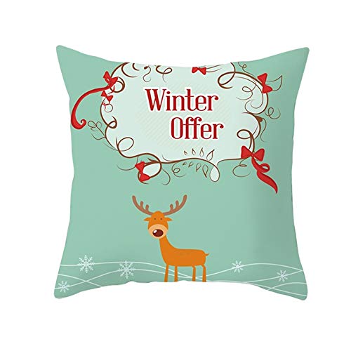 Funda de almohada cuadrada, fundas de almohada de 20 x 20 pulgadas, color verde y naranja, oferta de invierno, decoración del hogar de ciervos para silla, sofá de coche