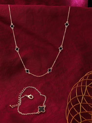 Collar y pulsera de trébol de la suerte en oro rosa y negro DMZ-2993 S para regalo 7