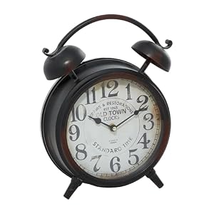 Deco 79 Metal Clock with Bell Style Top, 10″ x 4″ x 13″, Black