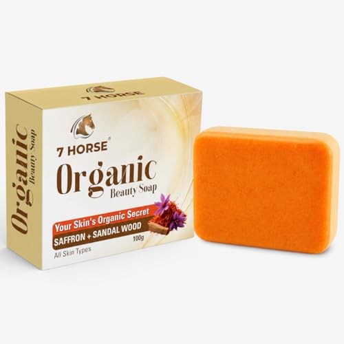 Organic Beauty Soap with Saffron & Sandalwood, Skin Brightening & Deep Cleansing Soap, Removes Tan & Pigmentation, All Skin Types 100g
