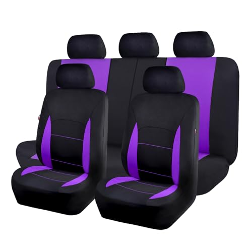Flying Banner 9 PCS Full Set Universal Car Seat Covers Purple Color Polyester Sponge Cushioned Breathable fit Car Truck Van SUV
