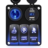 3 Gang Rocker Switch Panel USB Charger LED Voltmeter Sasquatch Lights Zombie Lights Rear Lights On O