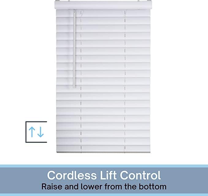 LOTUS & WINDOWARE Cordless 2" Premium Vinyl Mini Blind, 29" Wide x 48" Long, White, Smooth, Room Darkening, Horizontal Blinds for Living Room, Bedroom, Interior Door Windows 29"W x 48"H White