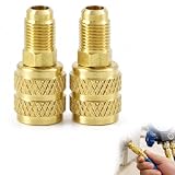Savento 2 Stück R410A R22 Adapter für Vakuumpumpe Klimaanlage R32 Adapter Messing Kupplung SAE Gewinde Fülladapter Gold für HVAC Service