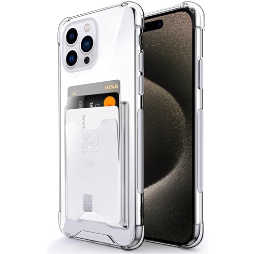 SHIELDS UP Designed for iPhone 15 Pro Max Case Wallet Minimalist Case with Card Holder [3 Cards] Transparent Slim Shockproof TPU Bumper Cover for iPhone 15 Pro Max 6.7 - Clear
