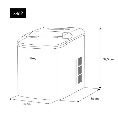 H.Koenig Eiswürfelmaschine ICEK12 - ca. 12 kg Eiswürfel pro Tag, Produktionszeit 6-8 min. - 2 Eiswürfelgrößen - Wasserstandsanzeige, 120 W - Edelstahl - silber – Bild 7