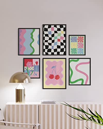 Haus And Hues Framed Danish Pastel Room Decor Aesthetic - Set Of 6 Colorful Wall Art, Danish Pastel Wall Art, Trendy Pastel Room Decor For Teens, Framed Art Floral, Pink Abstract (Framed Black) #TOP5
