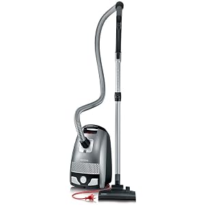 Severin BC 7045, Aspirateur Traîneau avec Sac (Classe Énergétique A, Buse Parquet et Set 3 Accessoires Inclus, S´POWER snowwhite) Gris/Rouge