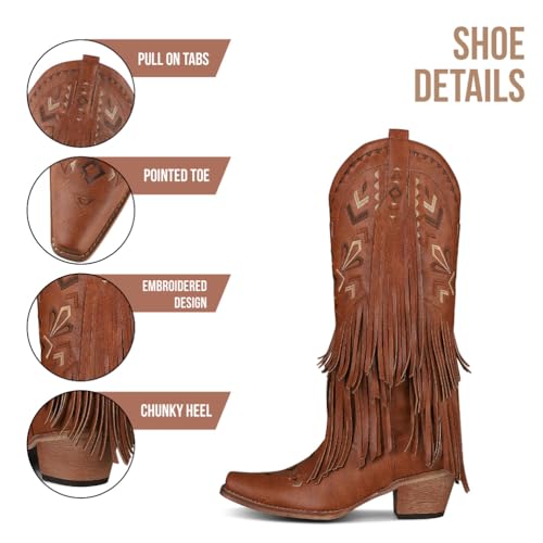 Image of SaraIris Women's Cowgirl Boots Knee High Fringe Boots