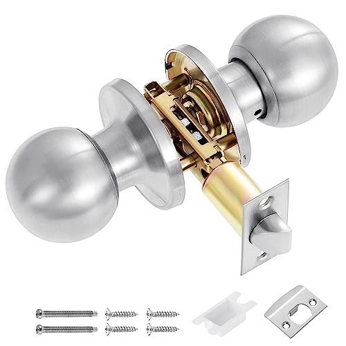 Faankiton Matte Door Handle, Internal Door Knob Set, Passage Door Knob for Interior Doors, Passage Keyless Door Lock Set, Stainless Steel, Silver, 60mm or 70mm