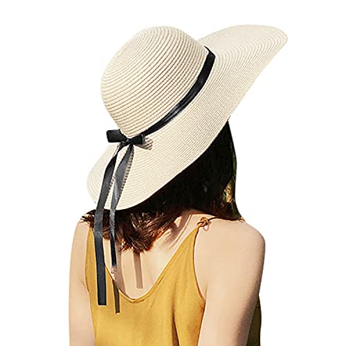 FARVALUE Womens Straw Hat Wide Brim Floppy Beach Cap UPF 50+ Adjustable Sun Hat for Women, New Beige, 5