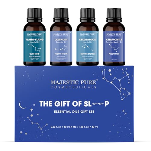 Majestic Pure, Restful Night Essential Oil Gift Set | 100% Pure & Natural Set for Soothing Nighttime and Self-Care Rituals | Lavender, Ylang Ylang, Cedarwood, Chamomile - Pack of 4