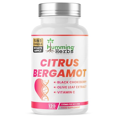 Humming Herbs Citrus Bergamot Complex 1121mg 60 Day Supply (120 Vegan Capsules) with Olive Leaf Black Chokeberry & Vitamin C