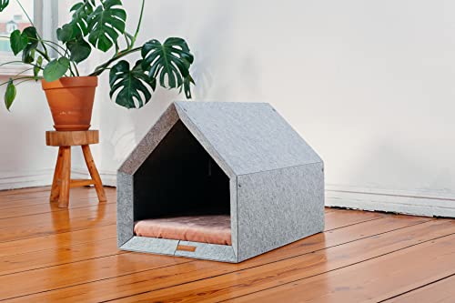 Rexproduct - PetHome Hundehütte mit Liegefläche und Dach I Biss- und Kratzfest I Gute Schalldämmung I Umweltfreundlich & Einfach zu Montieren I Größe S (60x42x43 cm) - Dunkelgrau und Rot