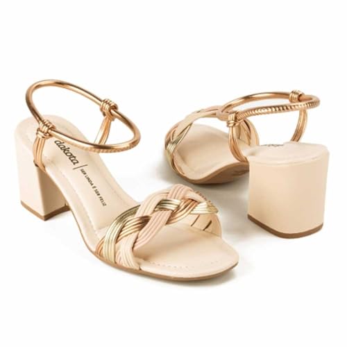 Sandália Feminina Dakota Salto Bloco Tiras Trançadas Dourado 34