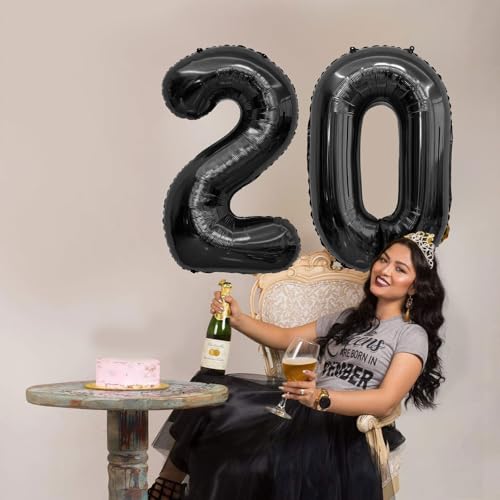 Image of Black Number Balloons 20 Balloon Numbers 20th Number Balloon Foil Mylar Party Balloon For Men Women 20th Birthday Balloons 20 Birthday Decorations For Her Him Anniversary Graduation Decorations