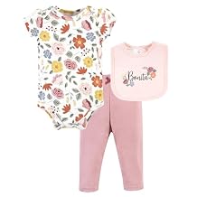 Hudson Baby Unisex Baby Cotton Bodysuit, Pant and Bib Set, Bonita, Newborn