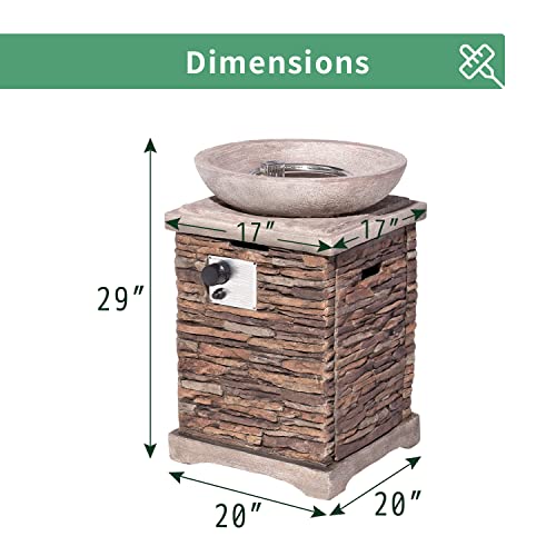 Koncemel Outdoor Propane Fire Pit Table, 20 Inches 40,000 Btu Brown Concrete Gas Fire Table W Lava Rocks, Rain Cover, Imitation Stone Design #TOP5